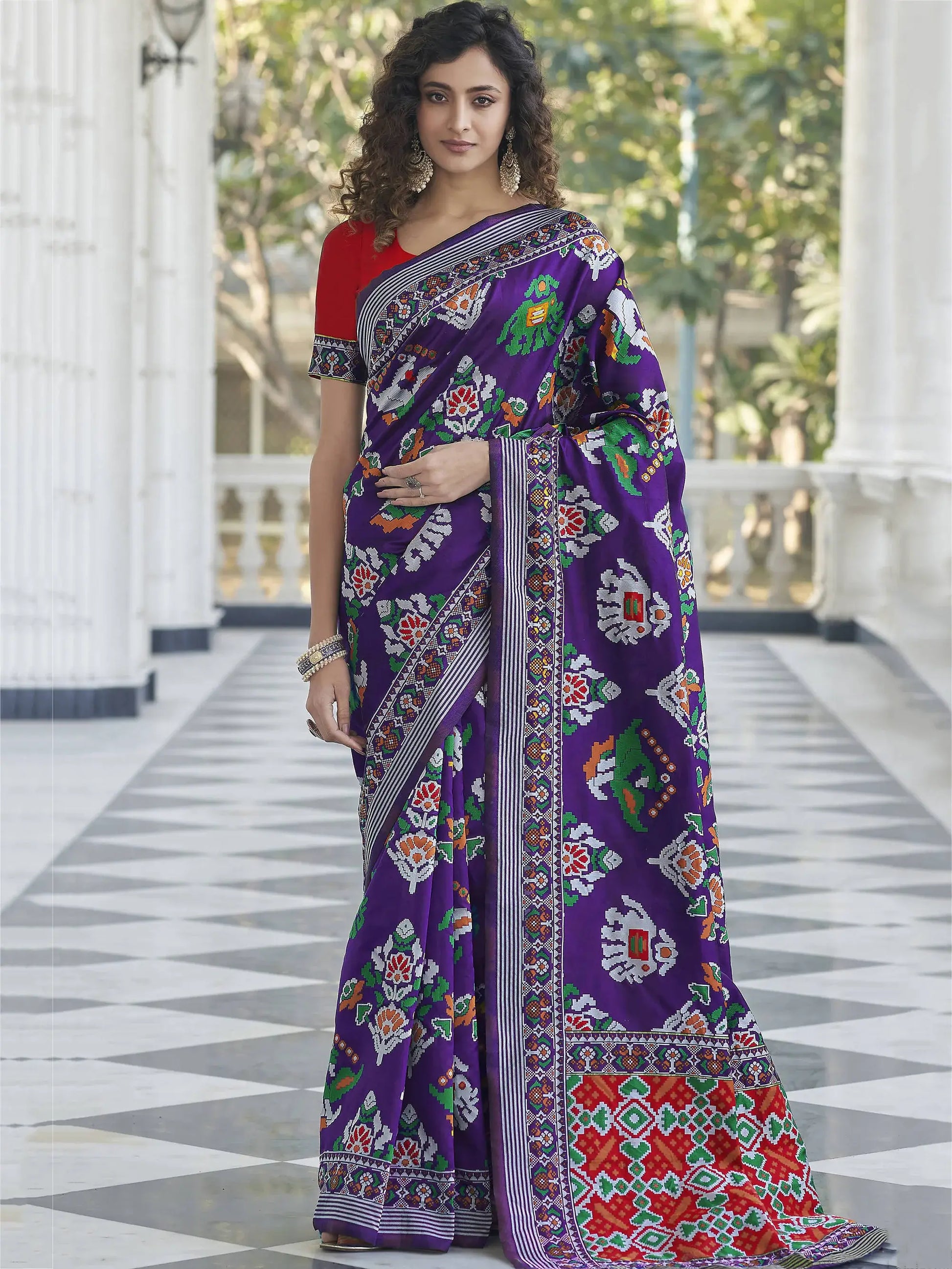 Dazzling Wine Patola Weaving Silk Wedding Wear Saree - Zeel Clothing