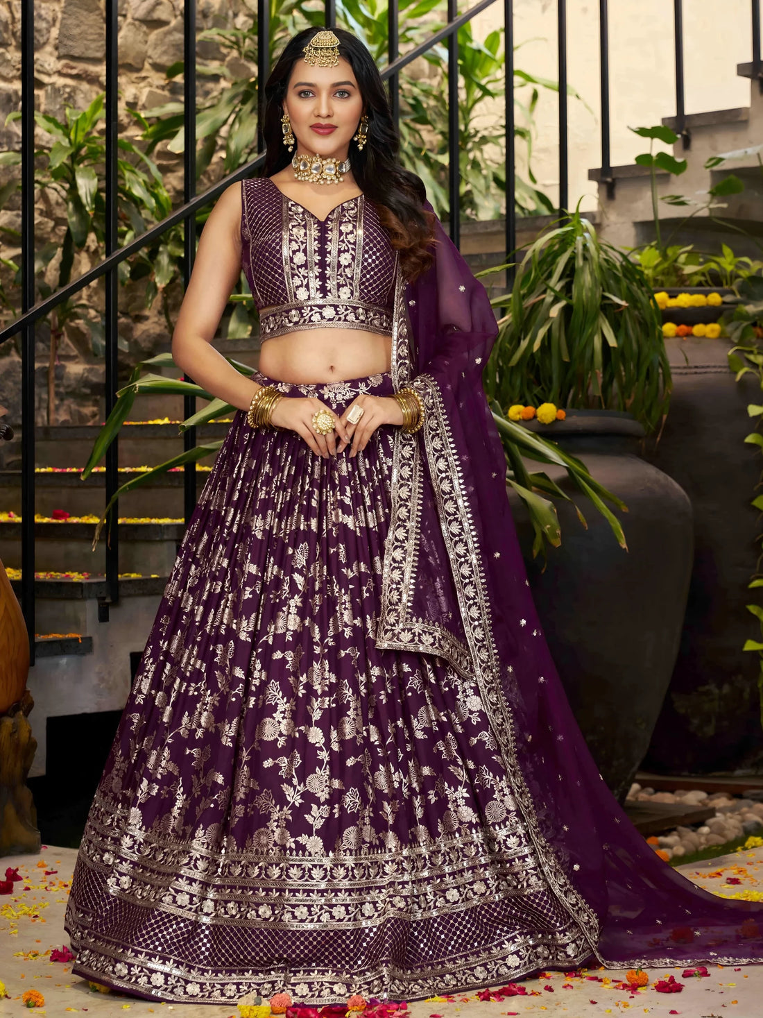 Dazzling Wine Silk Thread Embroidery Party Wear Lehenga Choli - Zeel Clothing