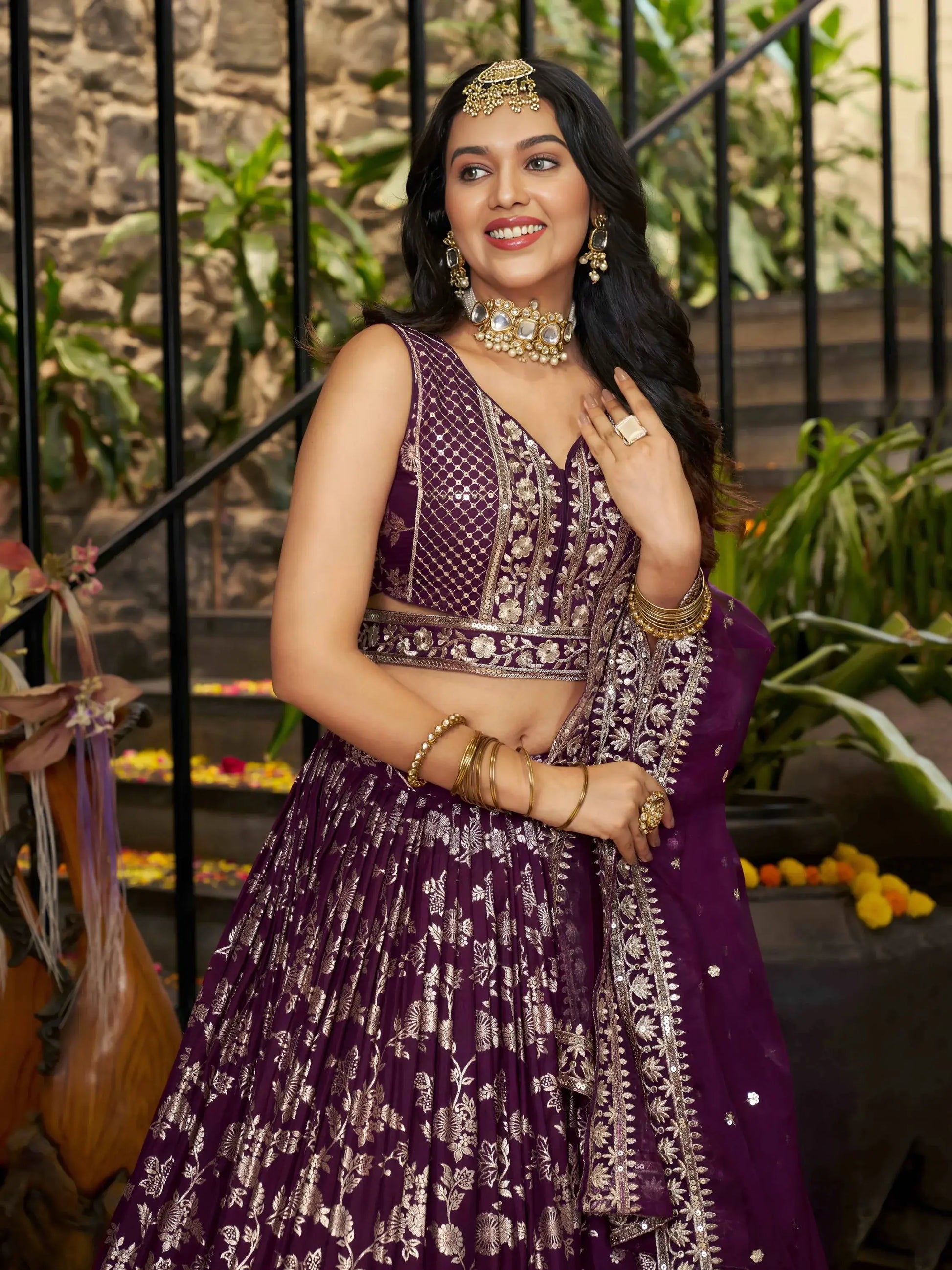 Dazzling Wine Silk Thread Embroidery Party Wear Lehenga Choli - Zeel Clothing