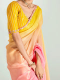 Dazzling Yellow Border Work Organza Haldi Wear Saree With Blouse - Zeel Clothing