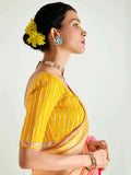 Dazzling Yellow Border Work Organza Haldi Wear Saree With Blouse - Zeel Clothing