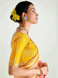 Dazzling Yellow Border Work Organza Haldi Wear Saree With Blouse - Zeel Clothing