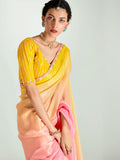 Dazzling Yellow Border Work Organza Haldi Wear Saree With Blouse - Zeel Clothing