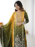 Dazzling Yellow Coding Work Chinon Haldi Wear Sharara Suit With Dupatta