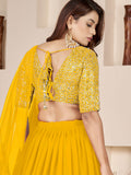 Dazzling Yellow Embroidered Georgette Engagement Lehenga With Dupatta