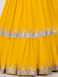 Dazzling Yellow Embroidered Georgette Engagement Lehenga With Dupatta