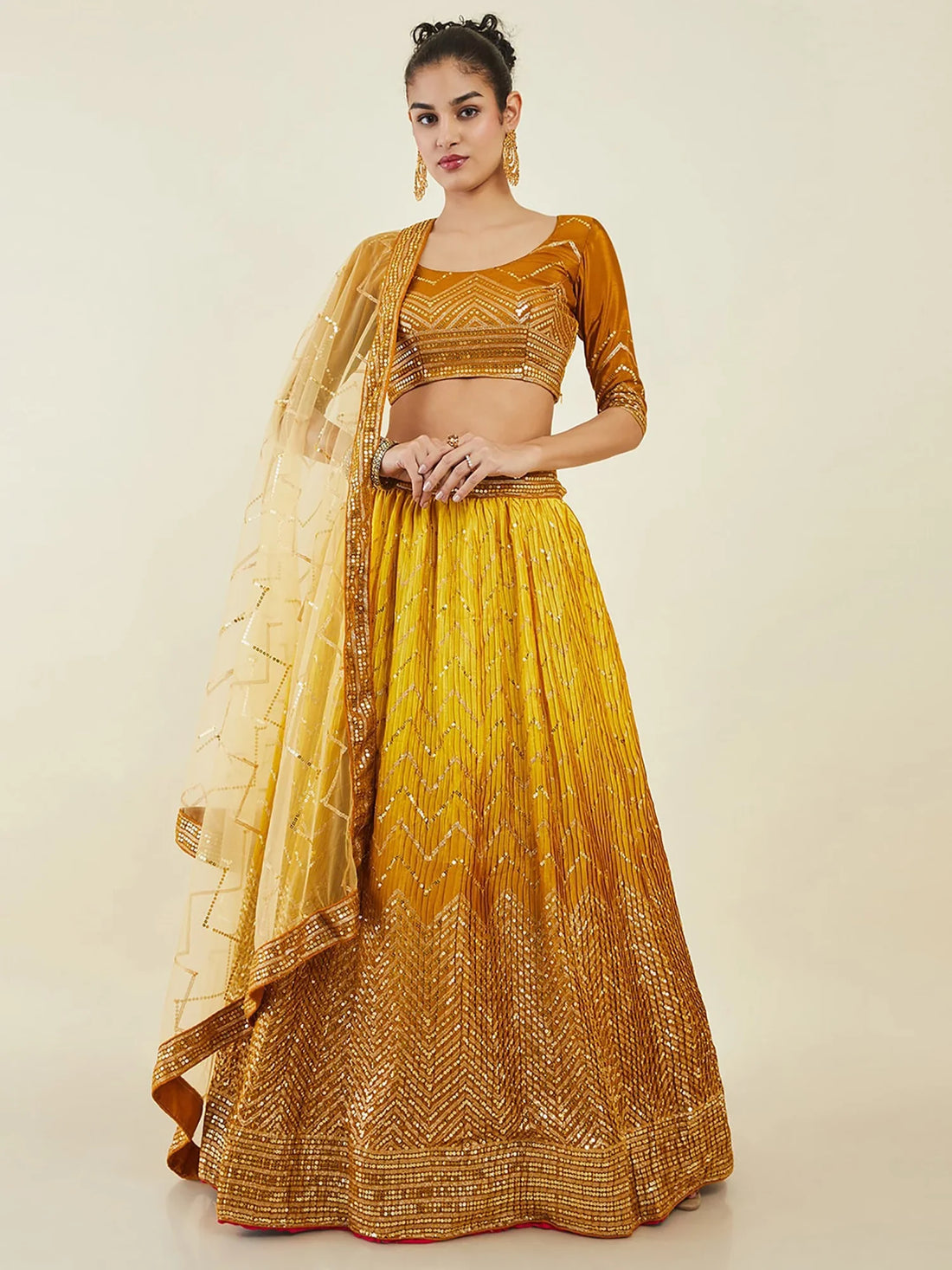 Dazzling Yellow Sequins Art Silk Haldi Wear Lehenga Choli With Dupatta - Zeel Clothing