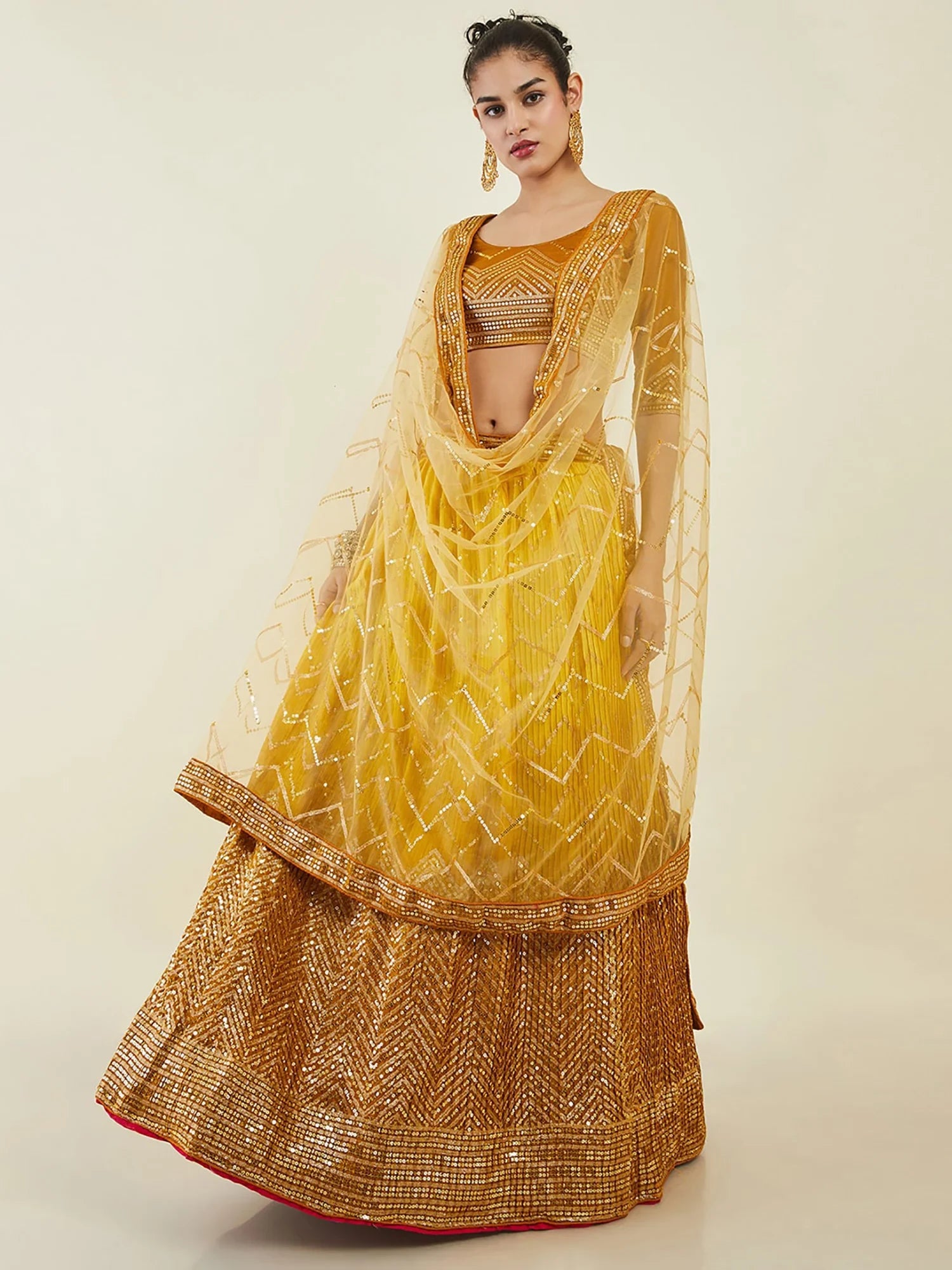 Dazzling Yellow Sequins Art Silk Haldi Wear Lehenga Choli With Dupatta - Zeel Clothing