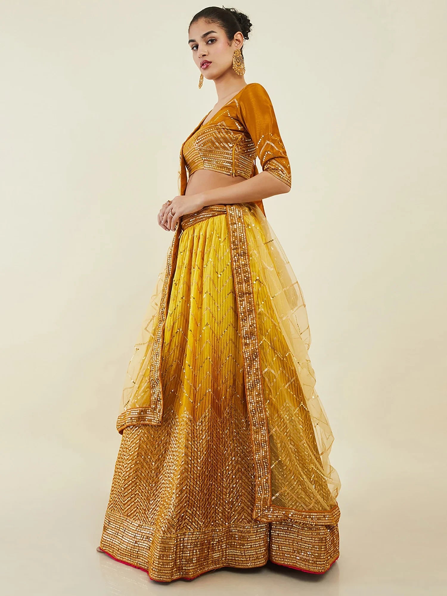 Dazzling Yellow Sequins Art Silk Haldi Wear Lehenga Choli With Dupatta - Zeel Clothing