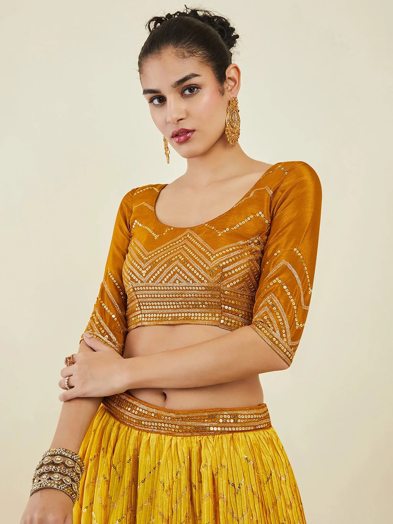 Dazzling Yellow Sequins Art Silk Haldi Wear Lehenga Choli With Dupatta - Zeel Clothing