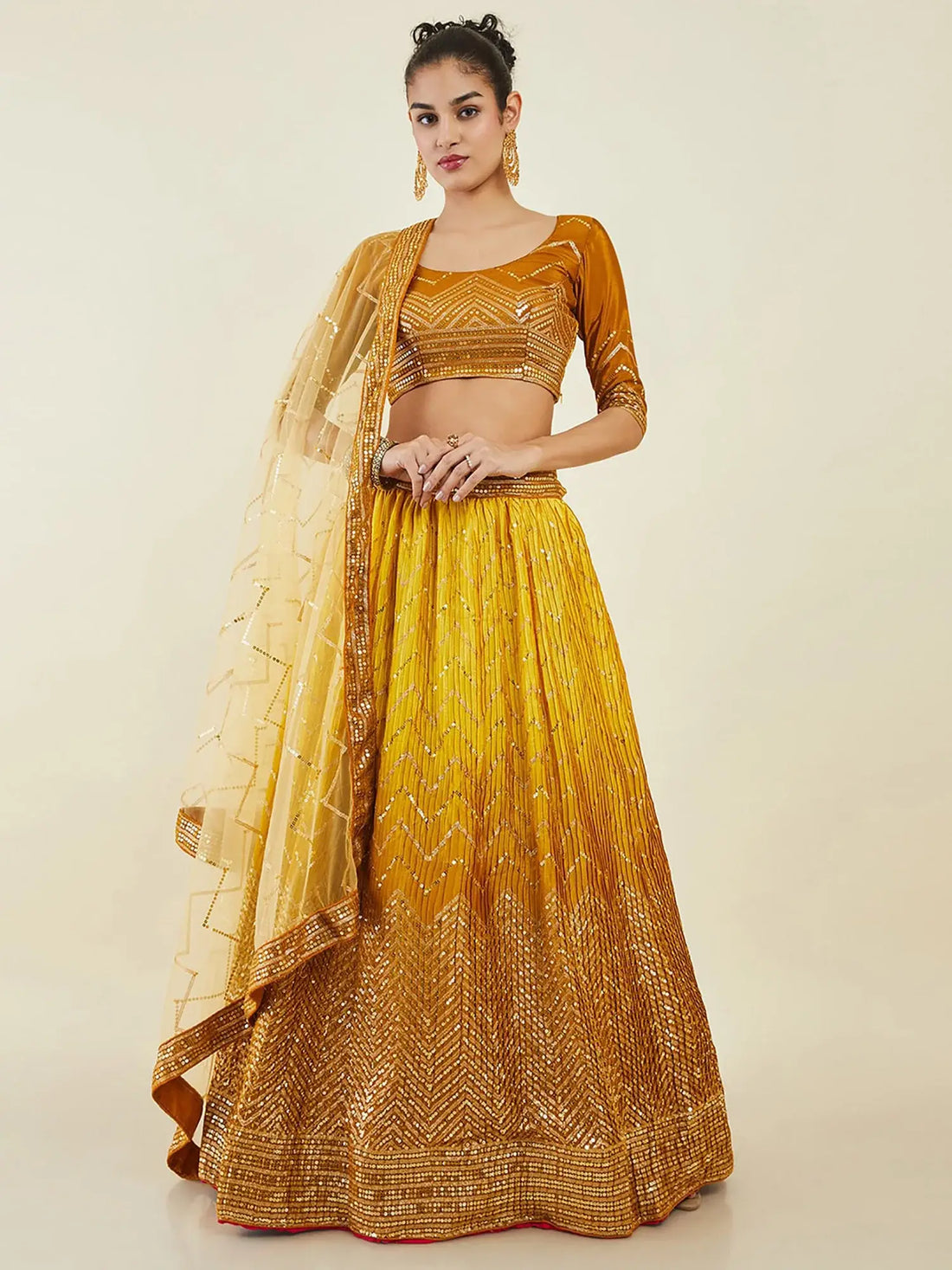 Dazzling Yellow Sequins Art Silk Haldi Wear Lehenga Choli With Dupatta - Zeel Clothing
