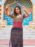 Delicate Black Kutchi Gamthi Work Georgette Navratri Wear Long Kurti - Zeel Clothing