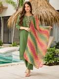 Delicate Green Floral Embroidered Rayon Festive Wear Pant Suit With Dupatta - Zeel Clothing