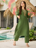 Delicate Green Floral Embroidered Rayon Festive Wear Pant Suit With Dupatta - Zeel Clothing
