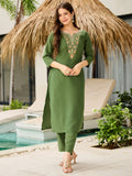 Delicate Green Floral Embroidered Rayon Festive Wear Pant Suit With Dupatta - Zeel Clothing