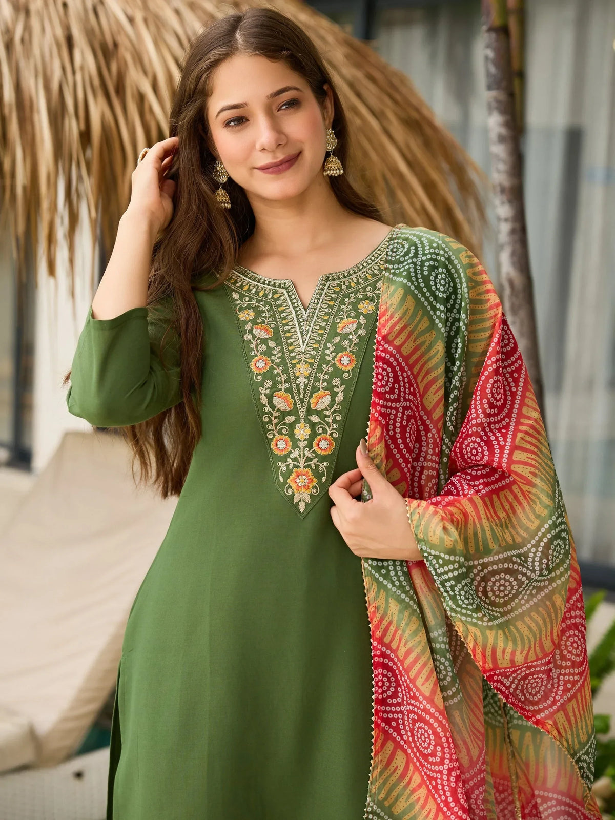 Delicate Green Floral Embroidered Rayon Festive Wear Pant Suit With Dupatta - Zeel Clothing