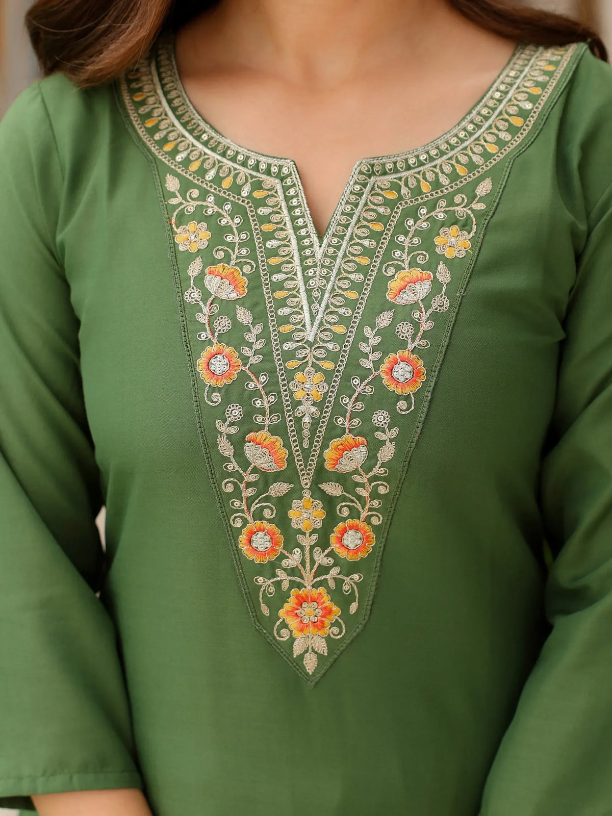 Delicate Green Floral Embroidered Rayon Festive Wear Pant Suit With Dupatta - Zeel Clothing