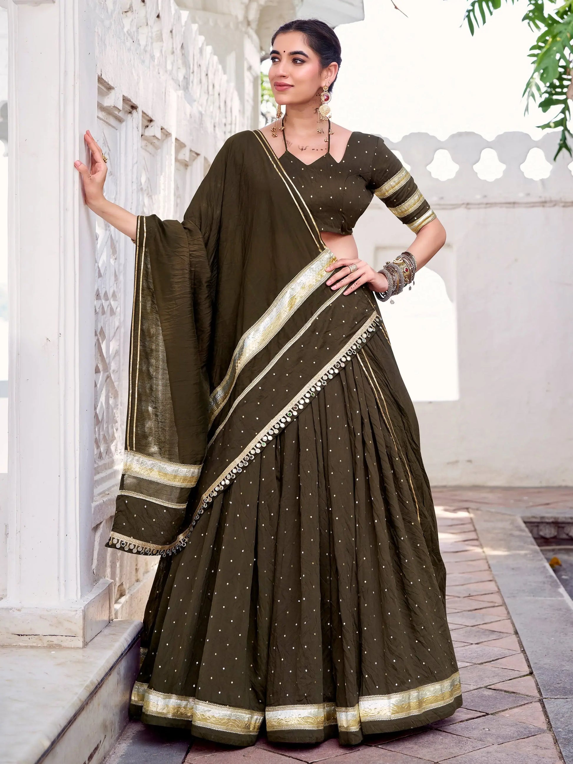 Delicate Mehendi Green Lace Work Chanderi Silk Traditional Lehenga Choli With Dupatta - Zeel Clothing