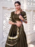 Delicate Mehendi Green Lace Work Chanderi Silk Traditional Lehenga Choli With Dupatta - Zeel Clothing