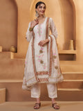 Delicate Off-White Joot Work Cotton Designer Pant Suit With Dupatta - Zeel Clothing