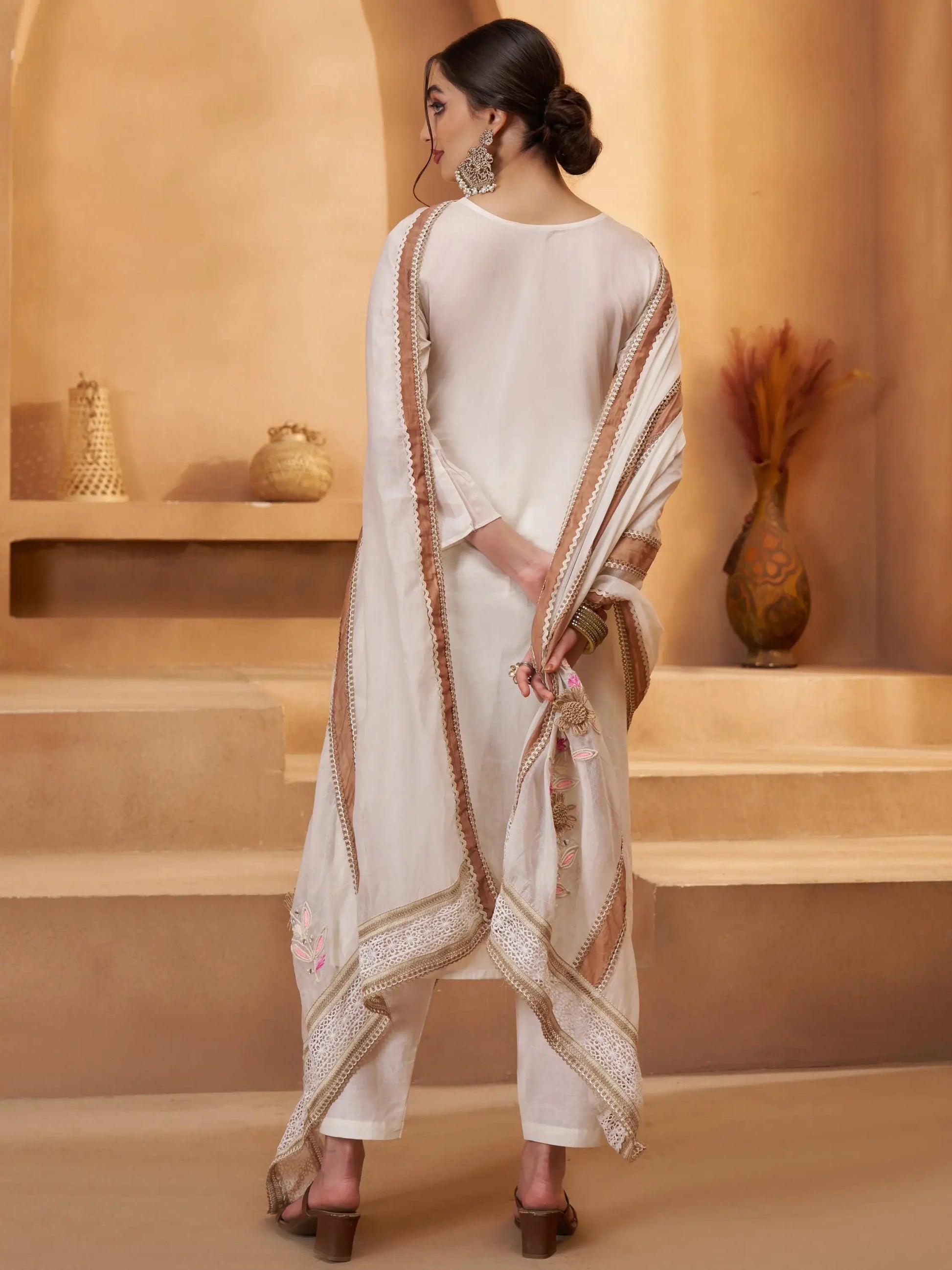 Delicate Off-White Joot Work Cotton Designer Pant Suit With Dupatta - Zeel Clothing