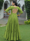 Delicate Parrot Green Gamthi Work Rayon Navratri Special Gown - Zeel Clothing