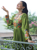 Delicate Parrot Green Gamthi Work Rayon Navratri Special Gown - Zeel Clothing