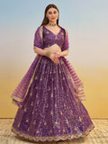 Delicate Purple Sequins Embroidered Net Lehenga Choli With Dupatta - Zeel Clothing