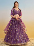 Delicate Purple Sequins Embroidered Net Lehenga Choli With Dupatta - Zeel Clothing