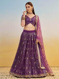 Delicate Purple Sequins Embroidered Net Lehenga Choli With Dupatta - Zeel Clothing