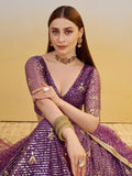 Delicate Purple Sequins Embroidered Net Lehenga Choli With Dupatta - Zeel Clothing