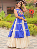 Delicate Royal Blue Cotton Festive Wear Lehenga With Lace Work Shrug - Zeel Clothing