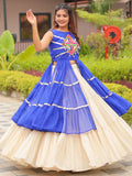 Delicate Royal Blue Cotton Festive Wear Lehenga With Lace Work Shrug - Zeel Clothing