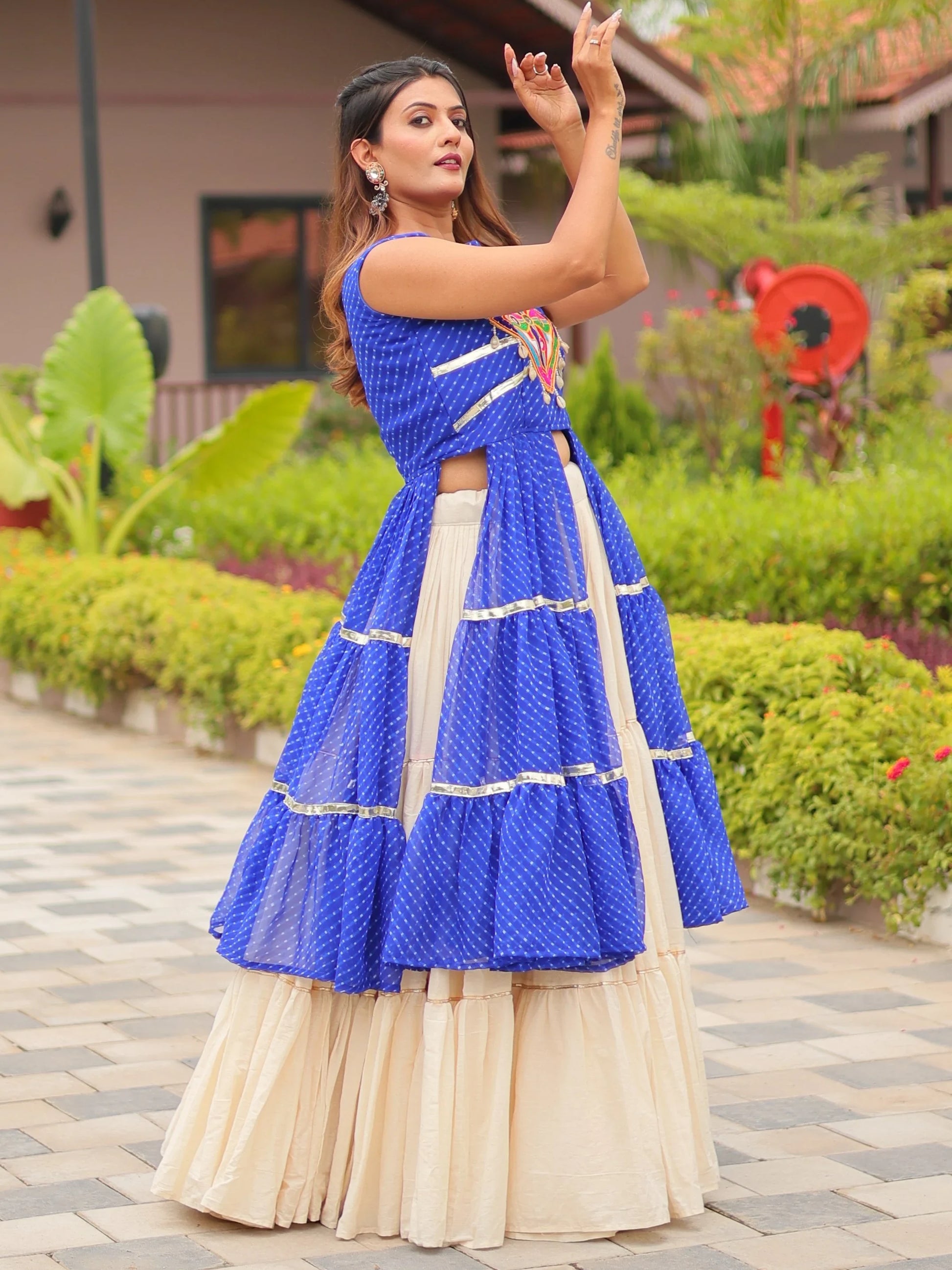 Delicate Royal Blue Cotton Festive Wear Lehenga With Lace Work Shrug - Zeel Clothing