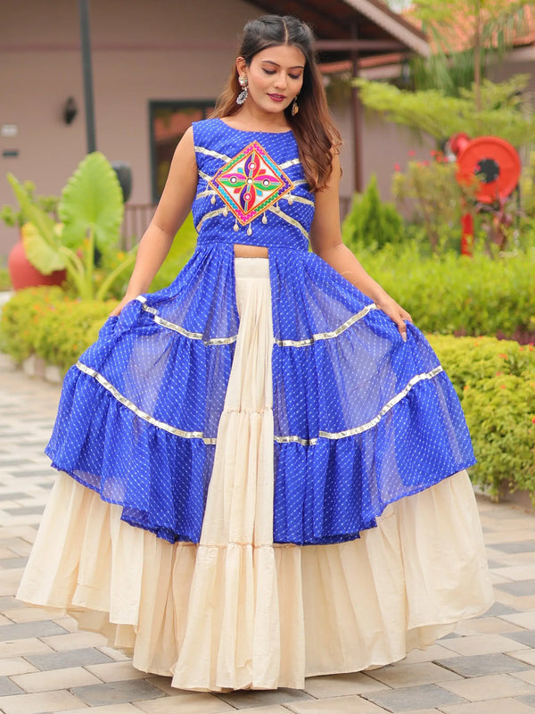 Delicate Royal Blue Cotton Festive Wear Lehenga With Lace Work Shrug - Zeel Clothing
