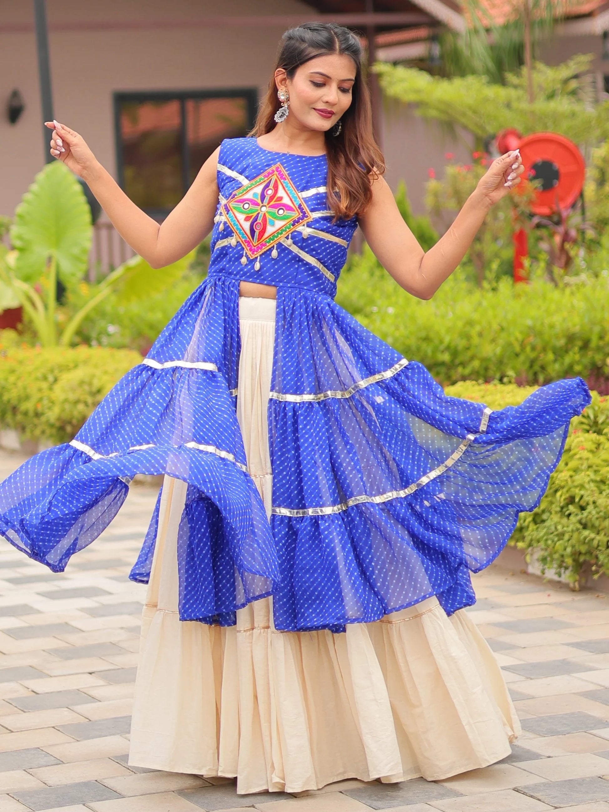 Delicate Royal Blue Cotton Festive Wear Lehenga With Lace Work Shrug - Zeel Clothing