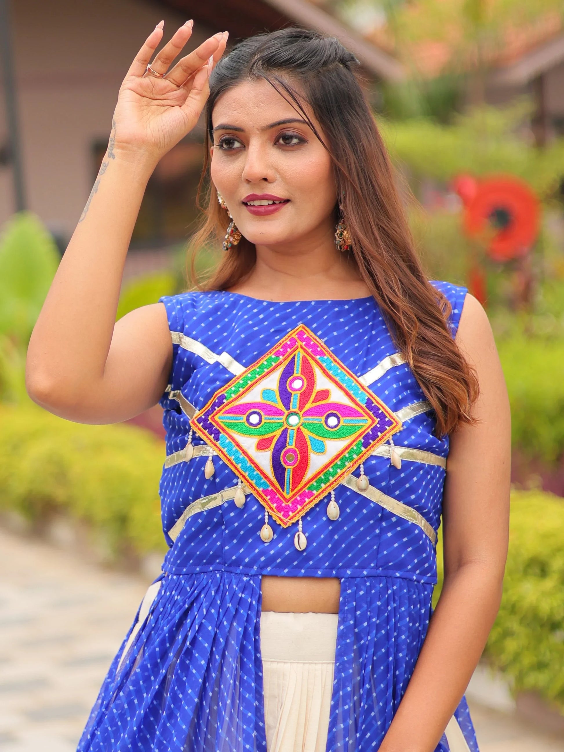 Delicate Royal Blue Cotton Festive Wear Lehenga With Lace Work Shrug - Zeel Clothing