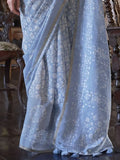Delightful Aqua Blue Floral Printed Cotton Festival Wear Saree - Zeel Clothing