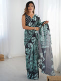 Delightful Black Digital Printed Chinon Festival Wear Saree With Blouse - Zeel Clothing
