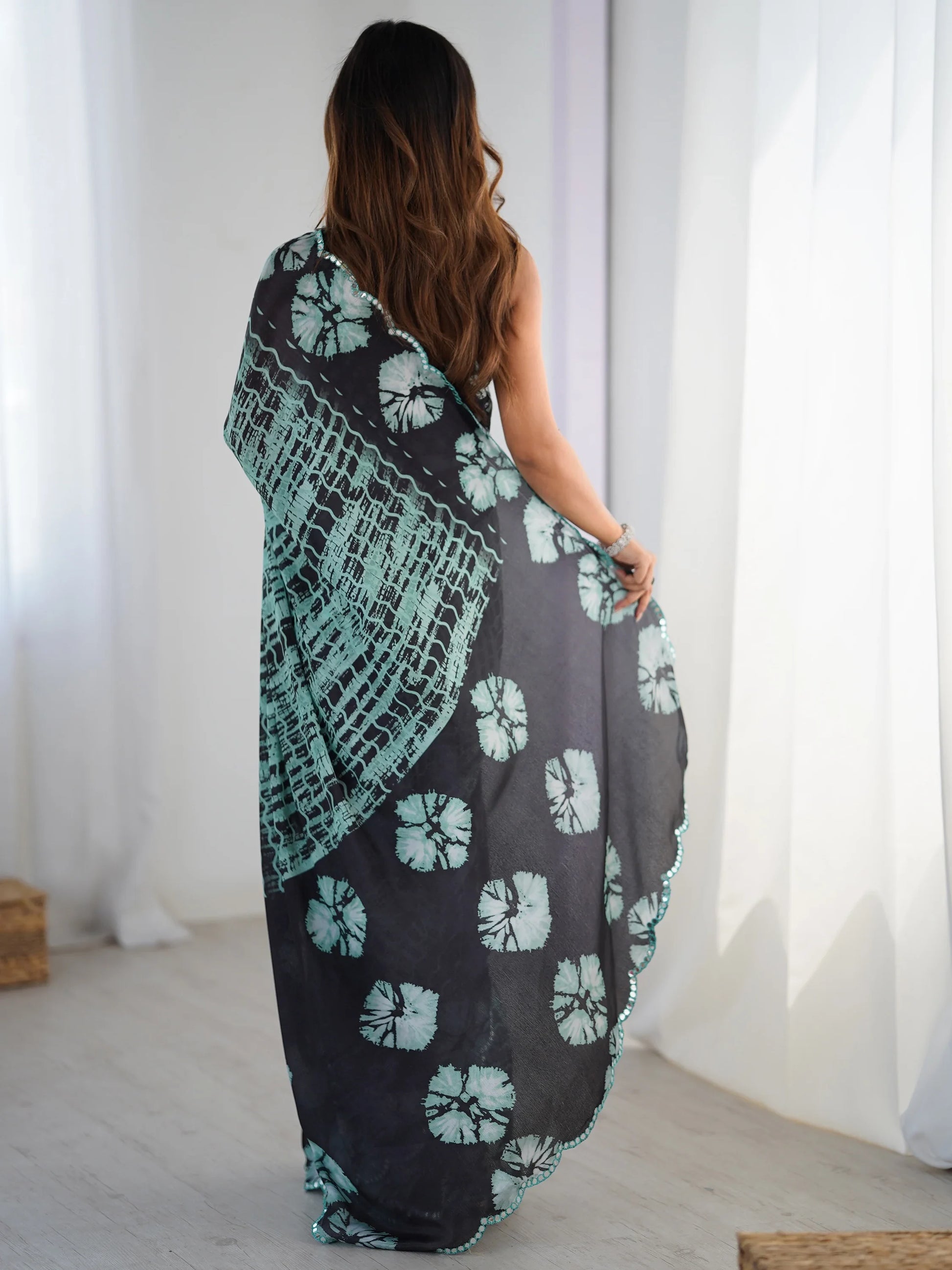 Delightful Black Digital Printed Chinon Festival Wear Saree With Blouse - Zeel Clothing