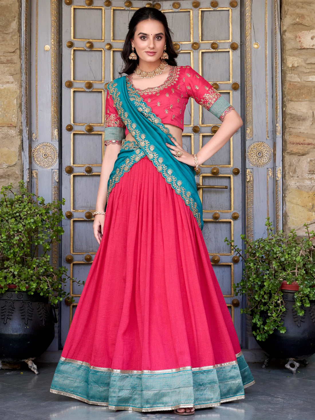 Delightful Blush Pink Zari Weaving Silk Event Wear Half Saree Lehenga - Zeel Clothing