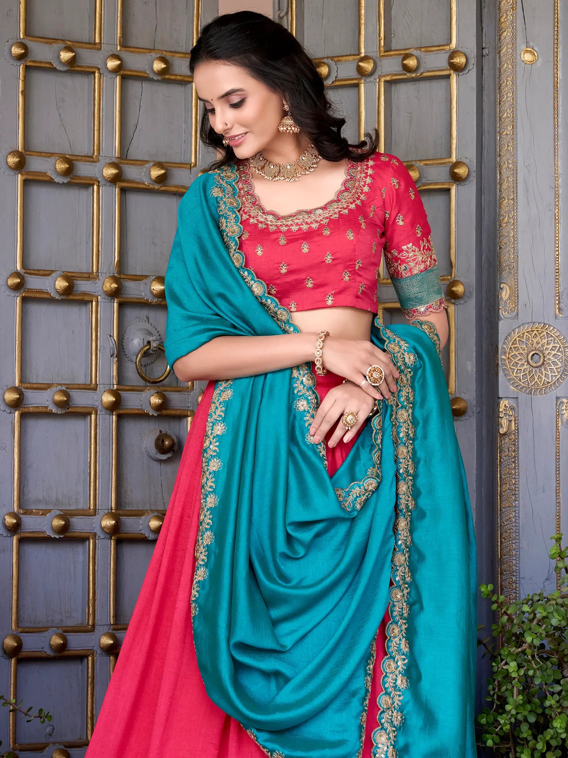 Delightful Blush Pink Zari Weaving Silk Event Wear Half Saree Lehenga - Zeel Clothing