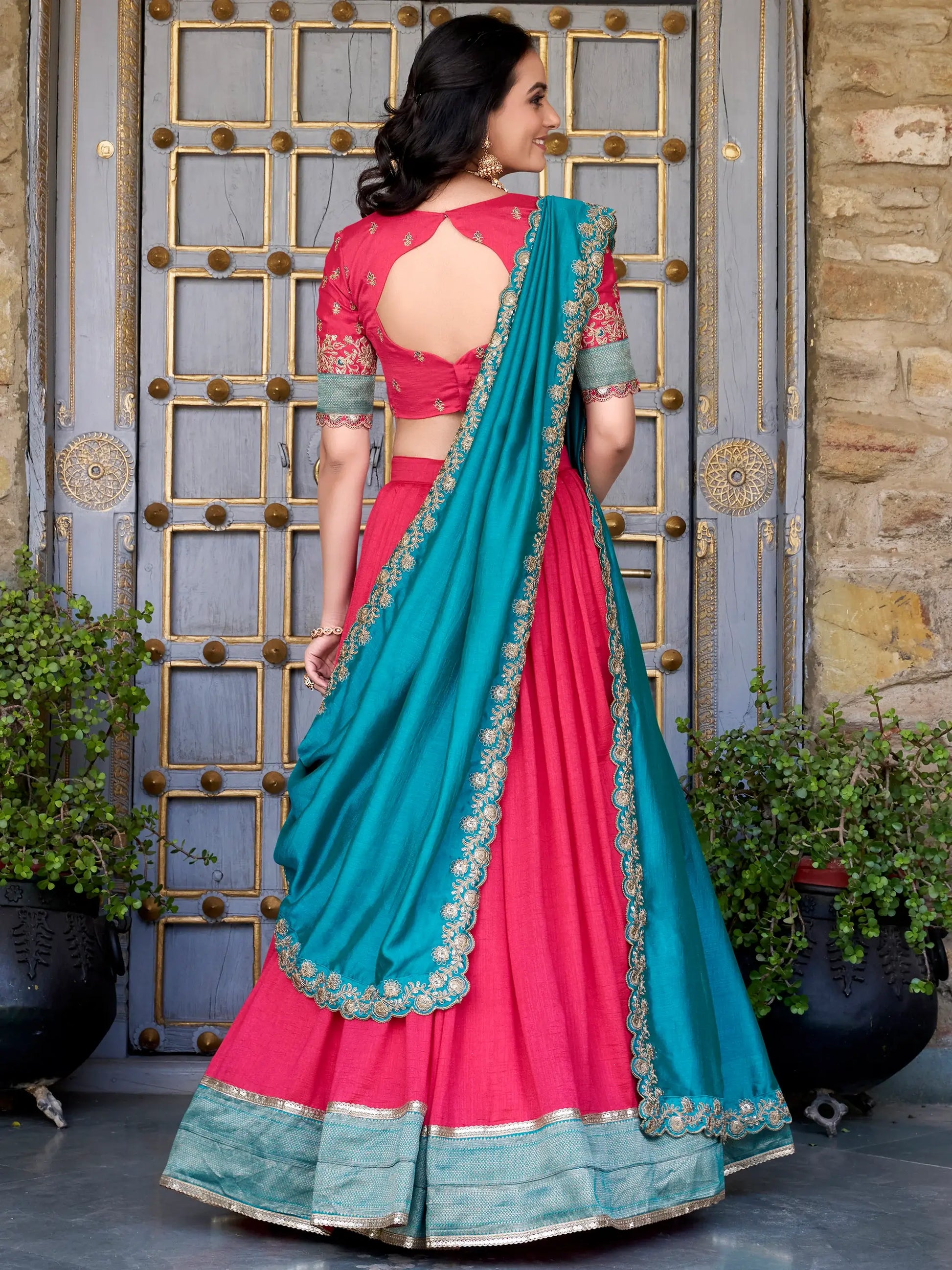 Delightful Blush Pink Zari Weaving Silk Event Wear Half Saree Lehenga - Zeel Clothing