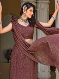 Delightful Brown Foil Work Georgette Cocktail Party Wear Lehenga Choli - Zeel Clothing