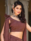 Delightful Brown Foil Work Georgette Cocktail Party Wear Lehenga Choli - Zeel Clothing