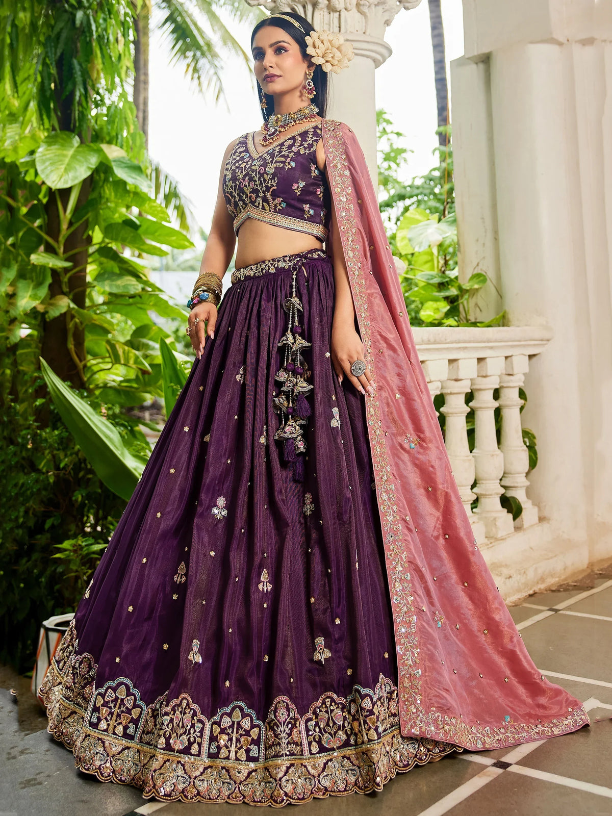 Delightful Burgundy Thread Embroidered Silk Wedding Lehenga Choli - Zeel Clothing