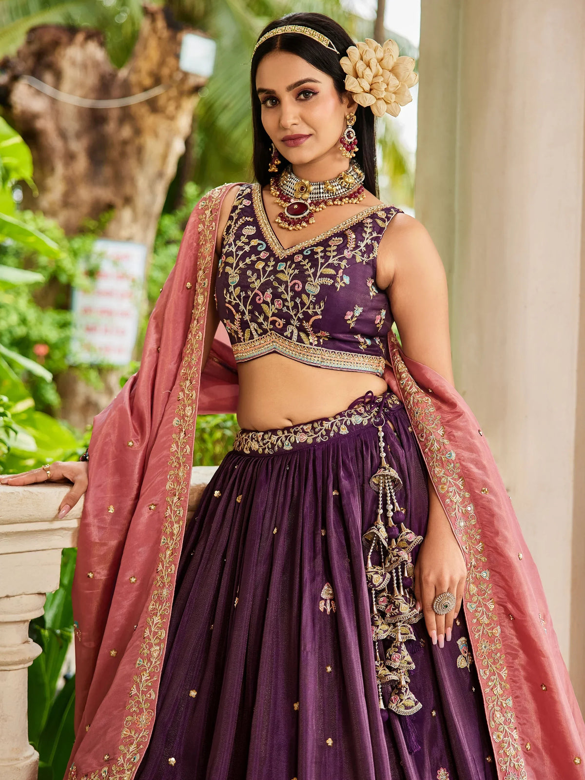 Delightful Burgundy Thread Embroidered Silk Wedding Lehenga Choli - Zeel Clothing