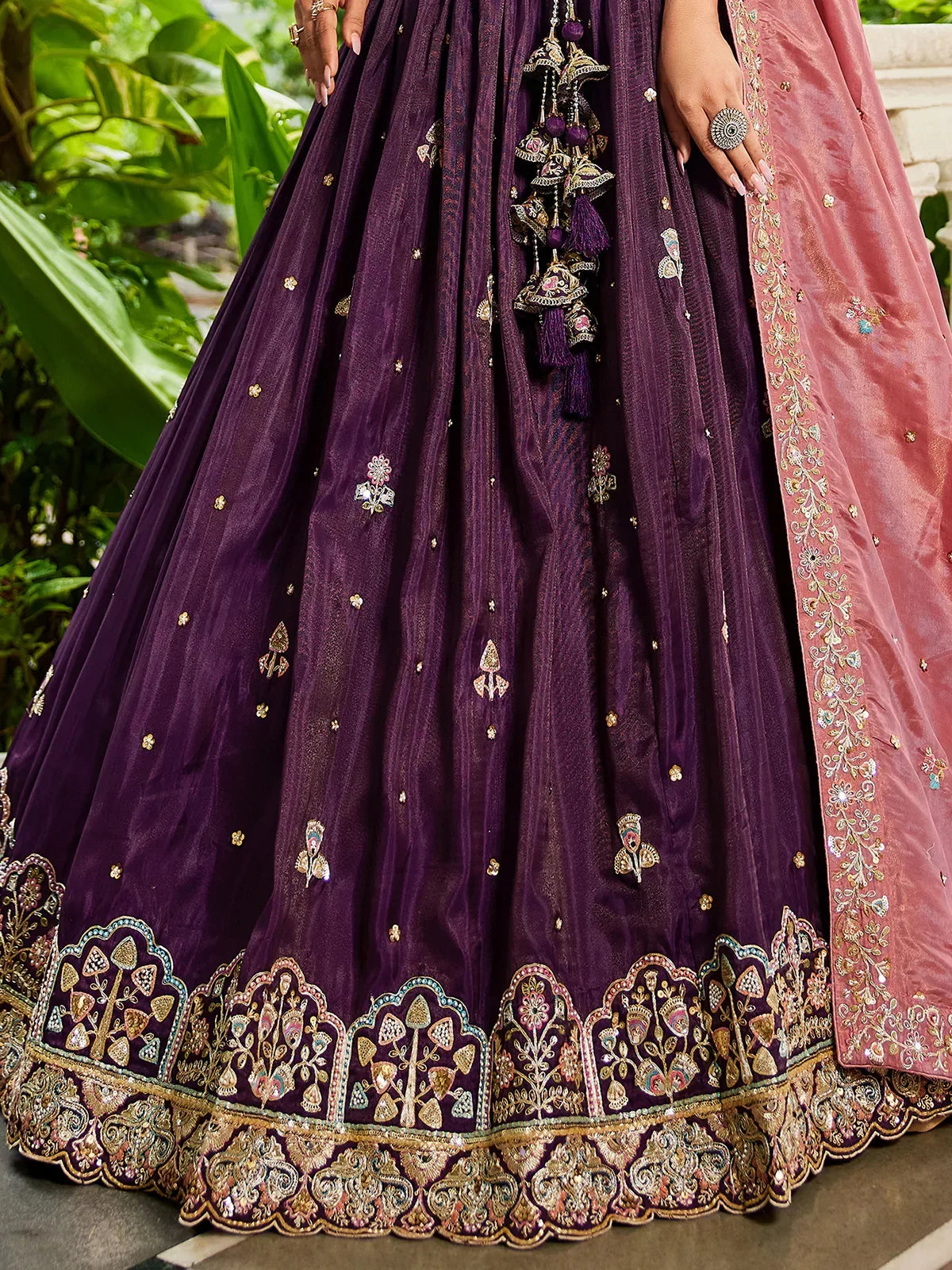 Delightful Burgundy Thread Embroidered Silk Wedding Lehenga Choli - Zeel Clothing