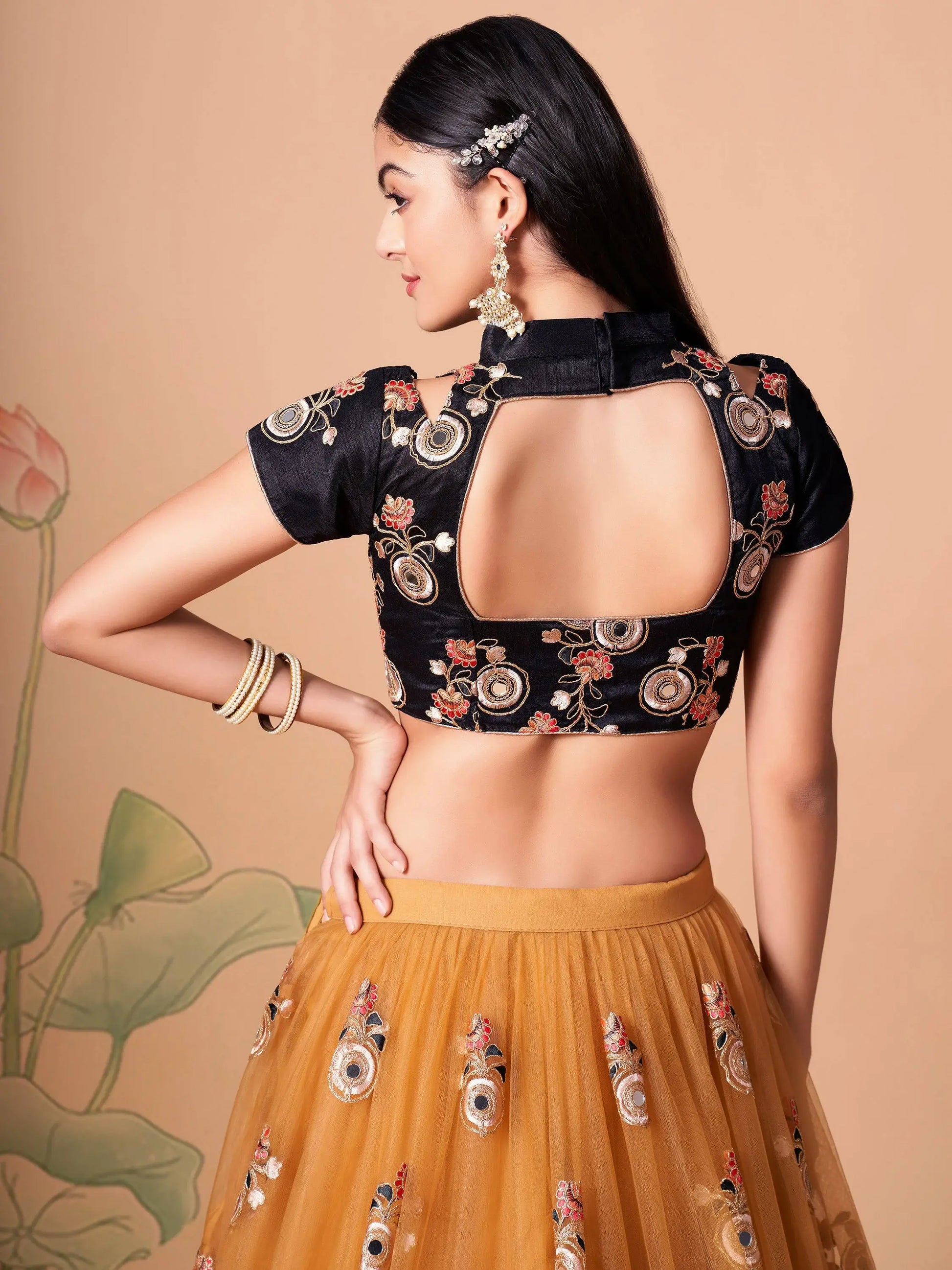 Delightful Gold Mirror Work Net Wedding Wear Lehenga Choli - Zeel Clothing