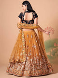 Delightful Gold Mirror Work Net Wedding Wear Lehenga Choli - Zeel Clothing